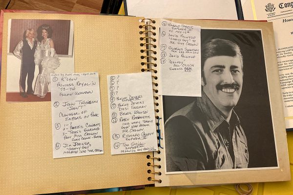 One of Jerry Weller’s photo albums, with notes that Patti May gave to GLAPN identifying people in the pictures.