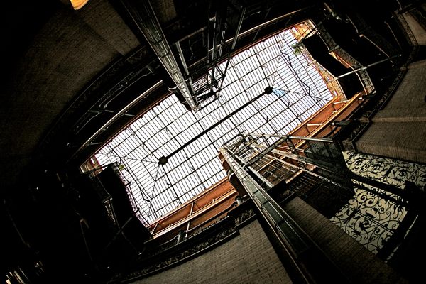 The glass-ceilinged atrium of the Bradbury Building was inspired by Edward Bellamy’s utopian literature.
