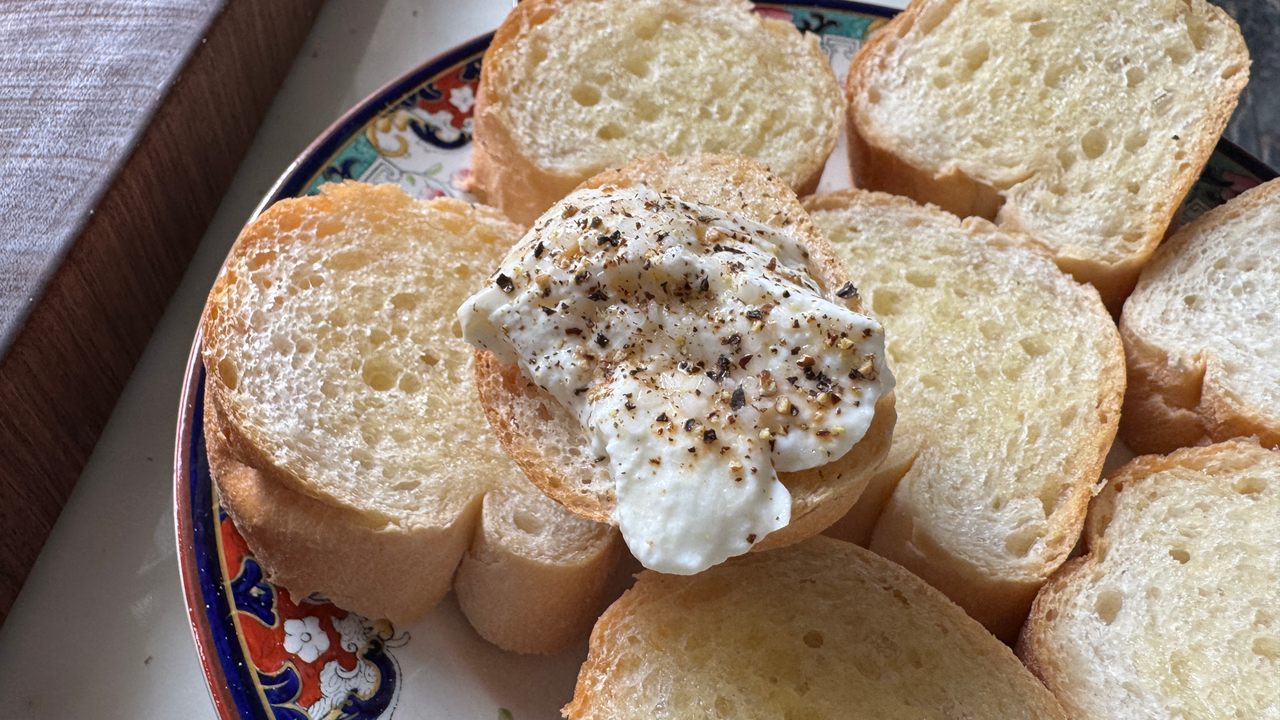 Simplicity is key: Just a slice of bread with a sprinkling of salt and pepper is the perfect accompaniment.