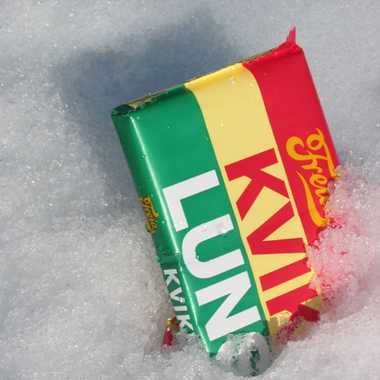 A standard photo op involves thrusting your candy into the snow.