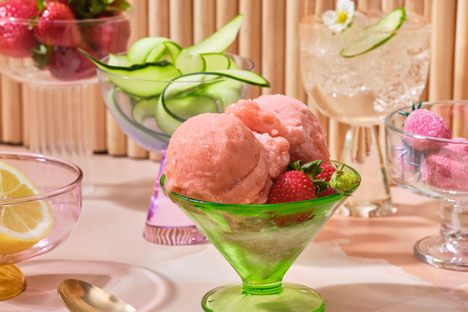 This strawberry cucumber sorbet tastes like early summer in a scoop.